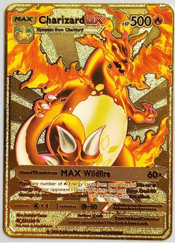Card Metal Dourada Charizard Dx Colecionador Pokémon - Escorrega o